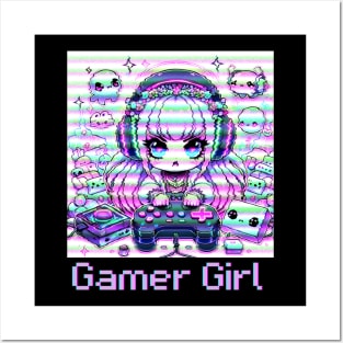 Gamer Girl Anime Retro Glitch Posters and Art